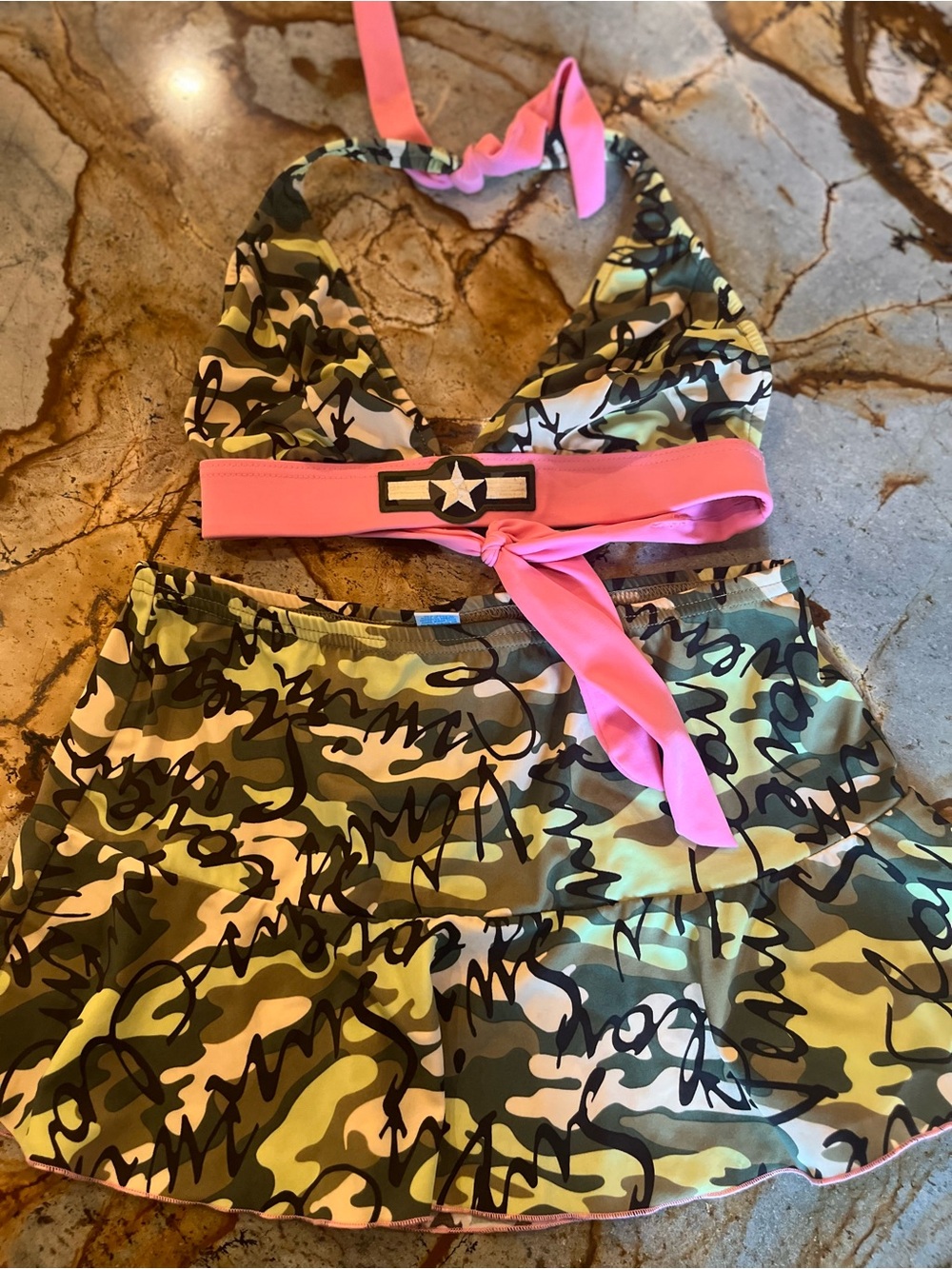 VENUS Girls' Camo Skirt Set with Pink Trim